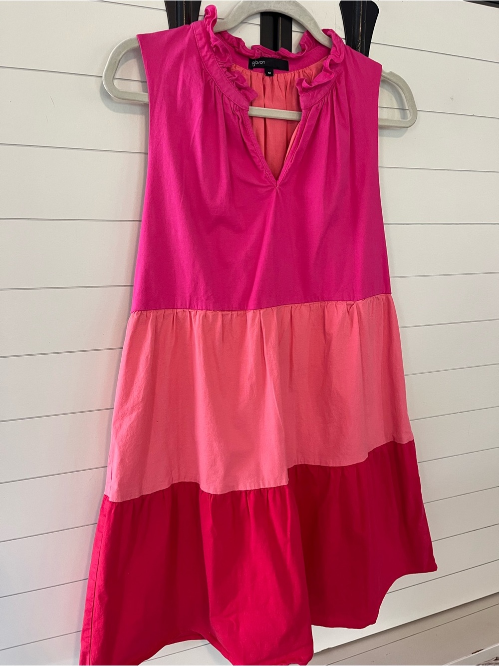 Gibson x Hi Sugarplum Flamingo Colorblock Pink & Coral Tiered Ruffle Mini Dress - Picture 3 of 7